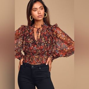 Free People Twyla Smocked Floral Mesh Top